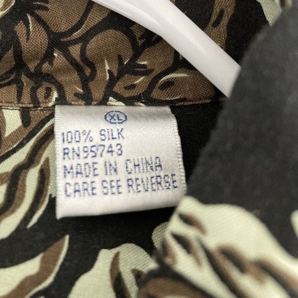 Bill Blass Mens Shirt XL 100% Silk Button Up Black Brown Hawaiian Theme … - Picture 5 of 6